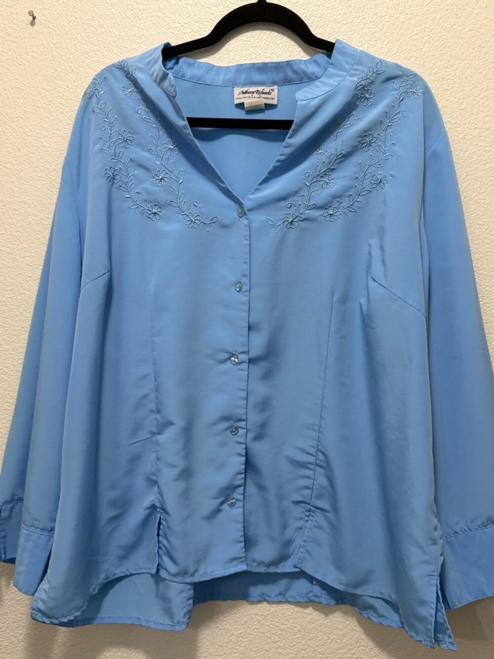 Anthony Richards vintage blouse, light blue, button down, lightweight, size 24W
